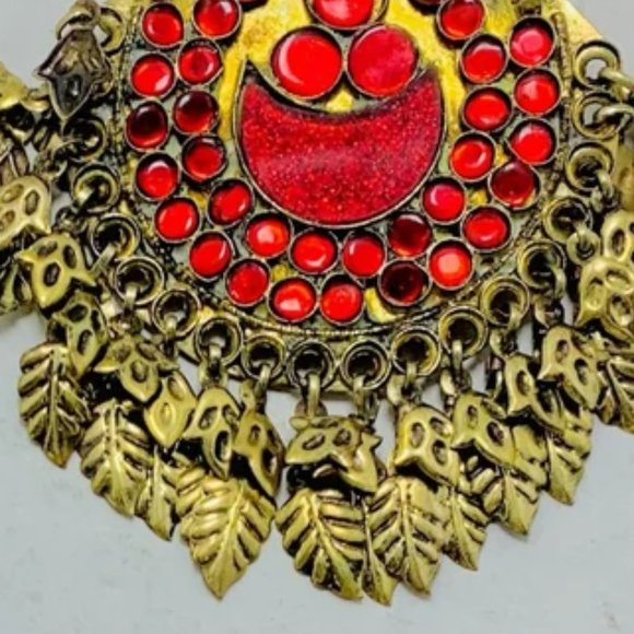 Handmade Afghan Kuchi Earrings: Red Glass Boho Jewelry - Picture 11 of 12